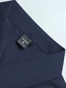 Manfinity Homme Bộ quần áo sơ mi tay ngắn trơn màu thường ngày cho nam - Màu xanh hải quân - Xem 4