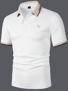 Manfinity Mode Men's Contrast Color Polo Shirt, Suitable For Outings, Parties And Office Wear, Formal, Ceremony - White - View 6