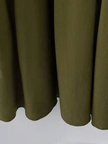 Linhara Setelan 2 Potong Wanita Ukuran Besar: Atasan Lengan Pendek Kancing Tunggal Warna Polos dan Gaun Kamisol Berlipit, Modis untuk Pesta - Hijau Tentara - View 4