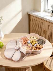 Nuts And Dried Fruits Box, A Stylish Chinese-Style Red Fruit Tray With A Lid, Perfect For Weddings, Living Rooms, And Snacking. It Features Multiple Compartments For Candy And Other Snacks. - Baby Pink - View 6
