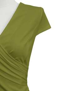 EMERY ROSE Women's Solid Color Elegant V-Neck Criss-Cross T-Shirt - Green - View 3