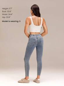GLOWMODE Jeanious Super-Stretch Classic Denim Skinny Jeggings Yoga Daily With Five Pockets Yoga Daily  Spring Summer - Light Wash - View 7