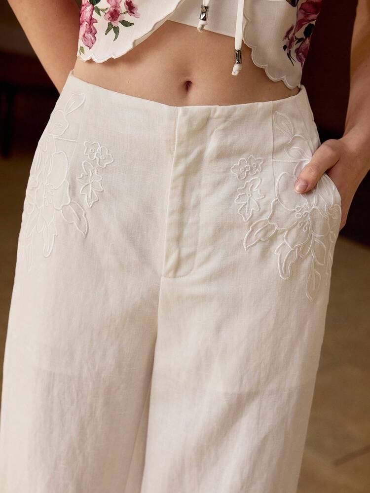 WOMEN'S EMBROIDERED LINEN SUIT PANTS, SPRING/SUMMER