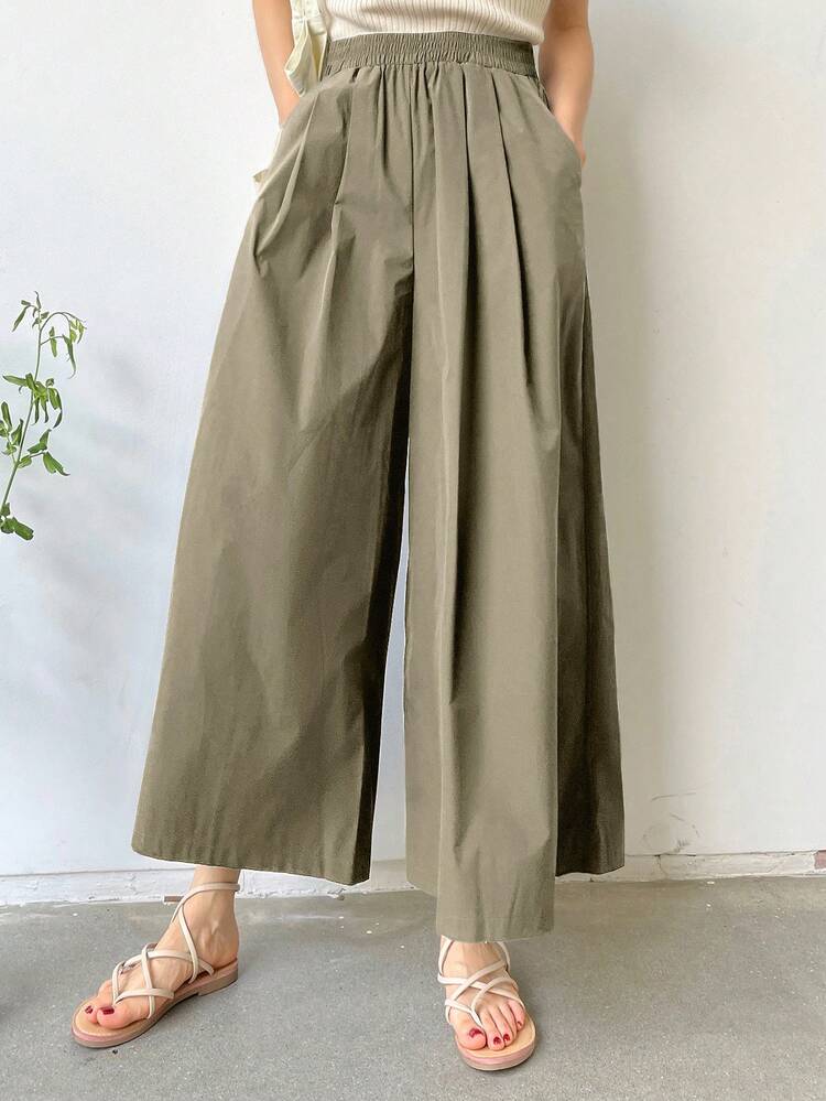Women's Elastic Waist Loose Wide Leg Pants, Casual City Style