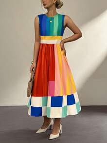 Vaclyn Women's Casual Colorful Striped Mid-Length Dress - Multicolor - View 5