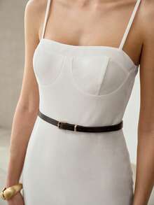MOTF PREMIUM SOLID BUSTIER SLIP SHORT DRESS WITH BELT PARTY WHITE SUMMER ELEGANT - White - View 2
