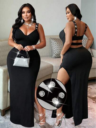 NU&NOW 2026春夏新款大码女装性感高开衩修身连衣裙，优雅迷人，适合新年派对、毕业舞会、角色扮演等场合。