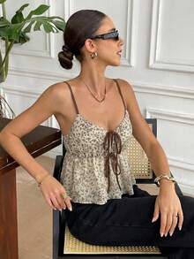 Serisse Women's Summer All Shades Of Brown Cottage Core Brunch Ditsy Floral Contrast Tie Camisole,Elegant Casual Vacation Party Wedding Birthday Costume - Multicolor - View 7