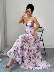 Rafferiza Women's Elegant Printed Ruffle Dress Vacation Light Purple Summer - Multicolor - View 7