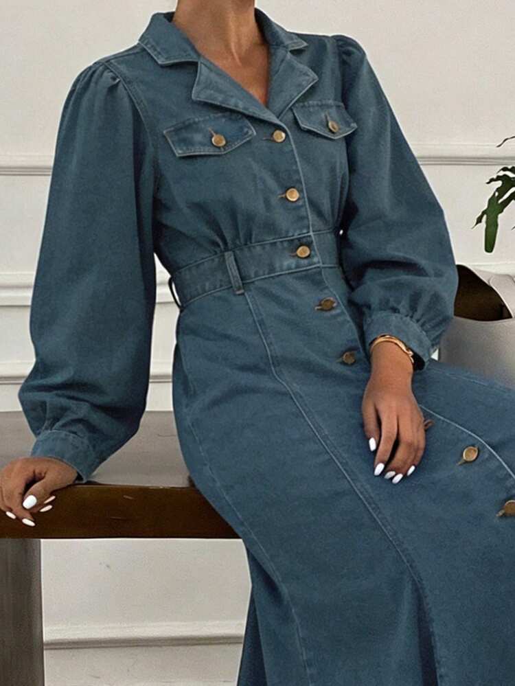 Women's Casual Commuter Front Button Denim Dress