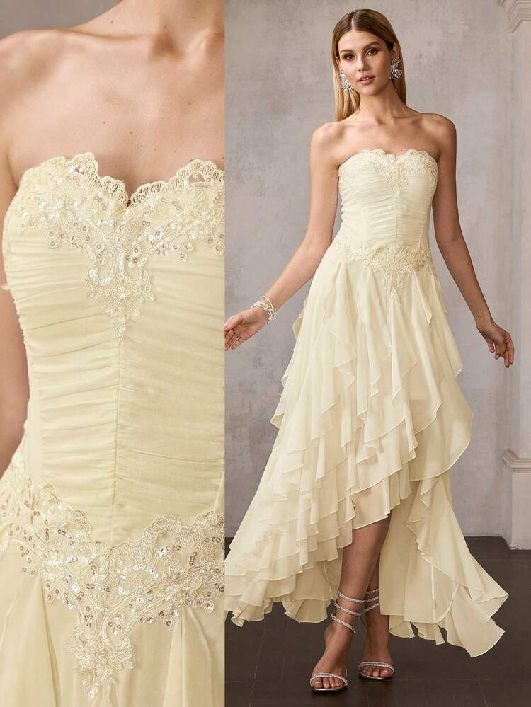 MOTF Soiréza CONTRAST SEQUIN RUFFLE DETAIL ASYMMETRICAL HEM COCKTAIL DRESS