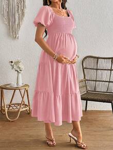 Cheriluna Maternity 简约休闲方领孕妇连衣裙 粉色休闲连衣裙 女士休闲连衣裙 夏季度假装 女士度假连衣裙 Zanea 女士连衣裙 - 藕粉色 - 查看 4