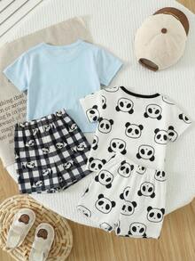 4pcs/Set Panda Striped Breathable Cool Soft Peaceful Sleeping Baby Boy Loose Casual Homewear 2 Pieces Suit, Suitable For Summer - Multicolor - View 2