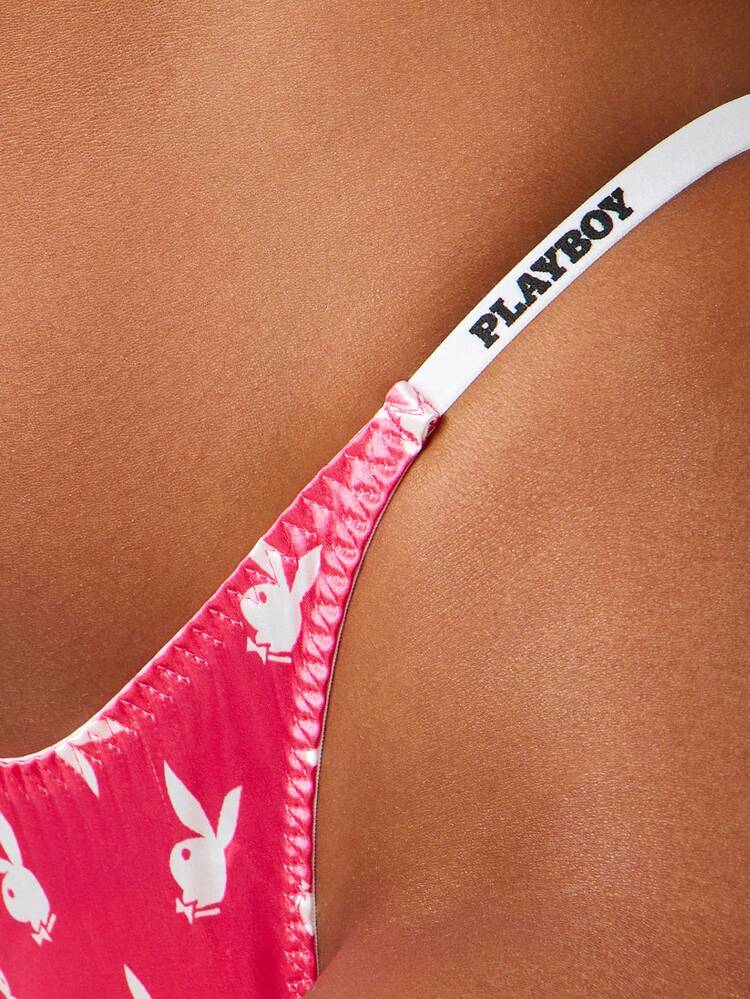 Missguided x Playboy Bunny Print Thong Underwear High Cut Brazilian Style Low Rise Bikini Bottom Brief