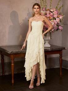 MOTF Soiréza CONTRAST SEQUIN RUFFLE DETAIL ASYMMETRICAL HEM COCKTAIL DRESS - Yellow - View 6