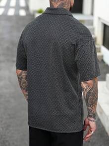 Manfinity CasualCool 男士提花落肩休闲短袖Polo衫 - 黑色 - 查看 3