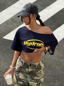 StreetHx 女士休闲印花短款上衣 - 藏蓝色 - 查看 3