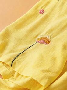 SHEIN LUNE Áo kiểu dáng bohemian thêu hoa thanh lịch dành cho nữ cỡ lớn - Màu vàng - Xem 4