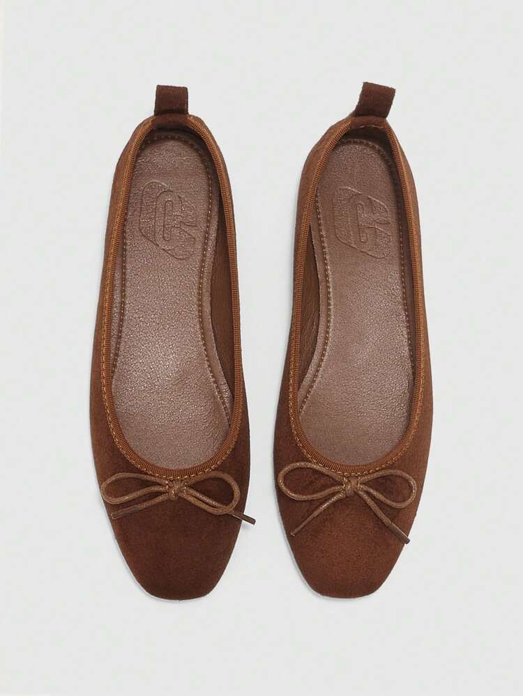 CUCCOO BIZCHIC Women Shoes Spring And Autumn Bow Decoration Round Toe Flat Bottom Sweet Suede Ballet Shoes Commuter Dating