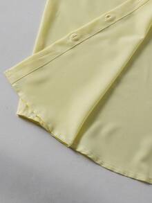 SHEIN Genkimix Kids 少女休闲时尚翻领衬衫，纽扣门襟，实用宽松版型，舒适柔软，百搭实用，适合春秋夏季节穿着，可用于日常穿着、通勤、户外活动、运动、上学、街头穿搭、聚会和摄影等场合。 - 黃色 - 查看 5