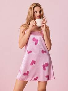 Bonmuse Camisón de pijama de satén con estampado de corazones - Rosa vieja - Ver 7