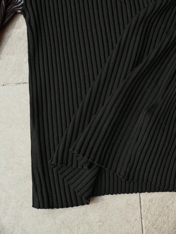 CONTRAST ORGANZA SHORT SLEEVE KNIT TOP