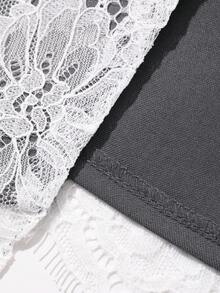 DAZY Áo khoác gile mỏng không tay cổ chữ V dáng rộng phối ren tương phản dành cho nữ, thích hợp cho cả đi chơi, nghỉ hè. - Xám - Xem 7