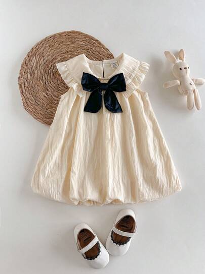 SHEIN 女婴蝴蝶装饰荷叶边休闲派对夏季连衣裙