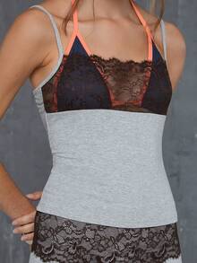 COUREZ Débardeur en dentelle et jersey / Vêtements d'été Y2K pour femmes, hauts gris sans manches, tenues de sortie, tenues de festivals de musique, tenues de concert, hauts d'été, tenues d'été pour femmes, tenues de printemps pour femmes - Multicolore - Voir 6