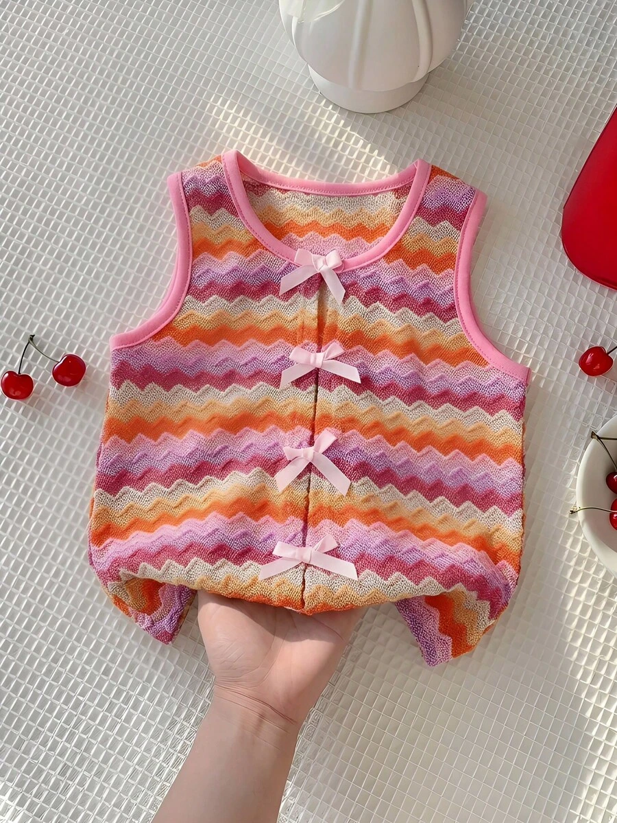 SHEIN 年轻女孩暑假休闲蝴蝶结吊带背心 - 彩色 - 查看 1