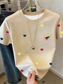 Resyla Standard Fit Short Sleeve Digital Print T-Shirt, Heart Pattern, Summer - Multicolor - View 5