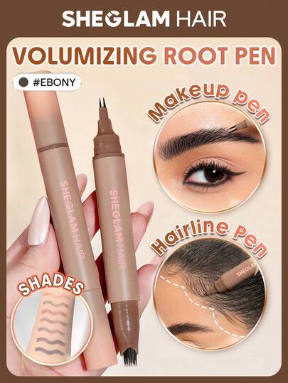 SHEGLAM HAIR 2 IN 1 Volume Boost Root Touch Up Pen-Ebony,Hairline Roots Stick,Fill In Hairline,Use As Eyeliner,Fill In Eyebrows,Draw On Bottom Lashes,Multi-Use,Waterproof,Sweat-Proof & Oil-Proof,24H Rich Color,Long-Wear Lasting Quick Cover Hair Root Birthday Gift Holiday Pink Vibe Makeup Travel School Festivals Rose Present Girl Charm Hair Care Mother's Day Fancy Fashion Rave Party Beach