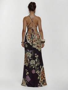 MUSERA Đầm maxi ôm sát họa tiết da báo, dây buộc phía trước, chi tiết cúp ngực, gợi cảm cho mùa thu, đi chơi đêm, phong cách đường phố dễ thương, dự tiệc, thanh lịch, mùa xuân hè, kỳ nghỉ. - màu nâu - Xem 2