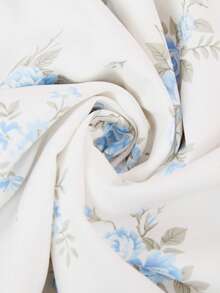 Lounesse Áo sơ mi nữ cỡ lớn cổ chữ V in hoa, kiểu dáng thường ngày đa năng. - Màu xanh lam - Xem 7