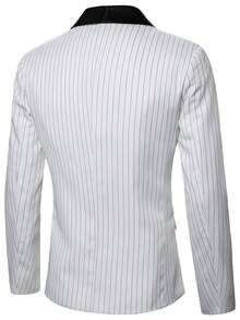 Manfinity Mode 男士英伦风绅士派对宴会休闲撞色立领条纹印花西装外套和裤子套装 - 白色 - 查看 4