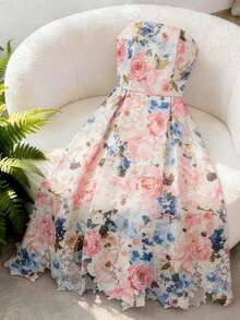 SHEIN Raffinéa Đầm quây in hoa thanh lịch dành cho nữ, thích hợp cho mùa hè. - Nhiều màu - Xem 1