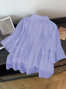 GlowEve CURVE Plus Size Casual Solid Color Short Sleeve Shirt, Summer - Lilac Purple - View 2