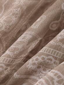 Livesso Áo kiểu nữ phong cách bohemian thường ngày, in họa tiết toàn thân, trễ vai, tay phồng xoắn, dáng rộng, thích hợp cho mùa xuân, hè và thu. - màu nâu - Xem 7