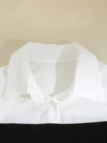 Franclia Blusa sin mangas de estilo minimalista francés con cuello polo asimétrico en 2 colores, negro y blanco - Blanco y Negro - Ver 6