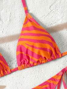 Swim Vcay Women's Summer Beach Zebra Print Halter Tie Sexy Bikini And Triangle Panty Swimwear Set - Multicolor - View 3