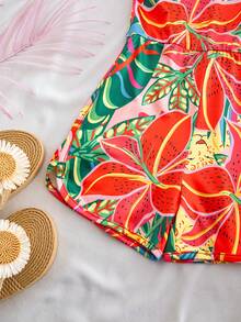 SHEIN Young Girl' White Cute Cartoon Colorful Floral Print Jumpsuit, Comfortable Spring/Summer - Multicolor - View 6