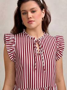 Zelara Plus Size Women Casual Striped Cap Sleeve Dress - Burgundy - View 3