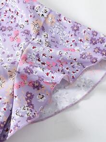 EMERY ROSE Women's Ditsy Floral Regular Fit Vacation Casual Commute Shirt With Ruffle Sleeves - Mauve Purple - View 8