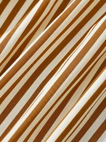 SHEIN Franclia Women's Striped Collared Short Sleeve Casual Shirt - Khaki - View 6