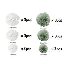 18PCS White/GreenPaper Flower Balls, Green Paper Flower Balls, Wedding Arch Decor Hanging Ornaments, Wedding Table Centerpiece Decorations, Ceiling Decor, Party Background Decorative Balls, Suitable For Wedding Venue Decor, Holiday Decor, Party Decorations - Multicolor - View 9