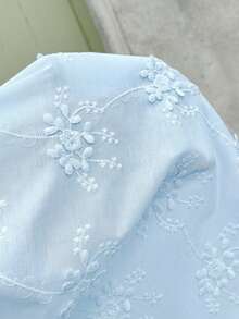 SHEIN Clasi 女士纯色立体刺绣前系带休闲夏季衬衫 - 淺藍色 - 查看 8
