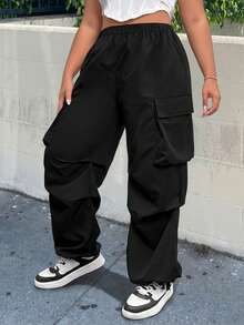Muchica Plus Flap Pocket Side Cargo Pants - Black - View 1