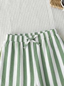 SHEIN 少女休闲简约舒适中腰直筒裤 - 綠色 - 查看 3