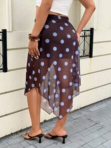 大码女式棕色半透明波点半身裙，度假装，服装 - 摩卡棕 - 查看 2