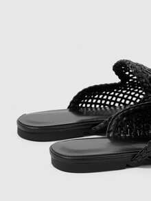 Sleekvia 女士精致镂空平底鞋，时尚舒适方头优雅平底鞋 - 黑色 - 查看 5